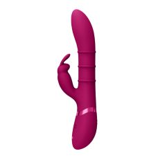 Вибратор с подвижными стимулирующими кольцами для точки G U и с отростком для клитора розовый Vive Sora 