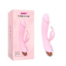 Кролик вібратор з відростком для клітора рожевий Cottelli Collection Deformed rabbit