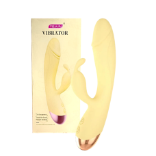 Кролик вібратор з відростком для клітора жовтий Cottelli Collection Deformed rabbit
