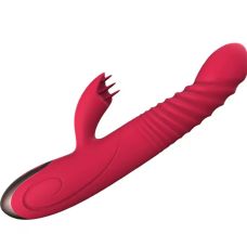 Вібратор кролик з відростком для клітора з ротацією та функцією підігріву червоного кольору Cottelli Collection Fish tongue