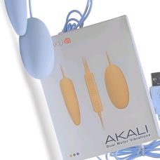 Віброяйце з віброкулею для клітора з провідним керуванням Блакитного кольору GALAKU AKALI