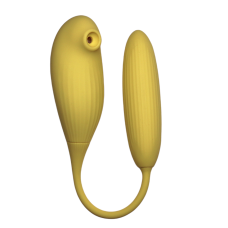 Подвійний вібратор Віброяйце вагінальне з вакуумною кліторальною стимуляцією жовтого кольору Tide bird jump eggs