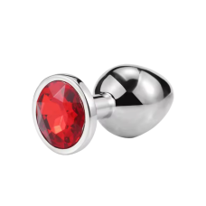 Металева анальна пробка срібляста з червоним камінчиком Sexy desires розмір М