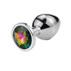 Металева анальна пробка срібляста з камінчиком хамелеоновим Sexy desires розмір М