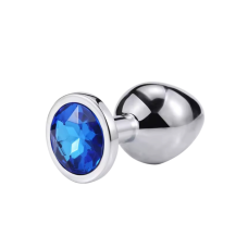 Металева анальна пробка срібляста із синім камінчиком Sexy desires розмір М