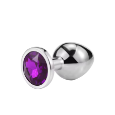 Металева анальна пробка срібляста з фіолетовим камінчиком Sexy desires розмір М
