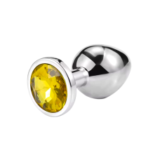 Металева анальна пробка срібляста з жовтим камінчиком Sexy desires розмір М