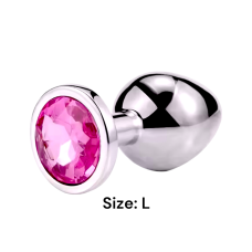 Металева анальна пробка срібляста з рожевим камінчиком Sexy desires розмір L