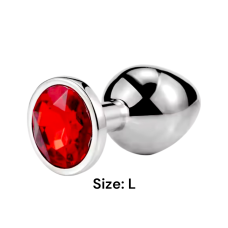Металева анальна пробка срібляста з червоним камінчиком Sexy desires розмір L