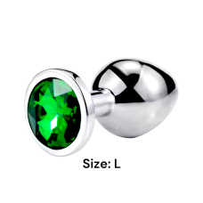 Металева анальна пробка срібляста із зеленим камінчиком Sexy desires розмір L
