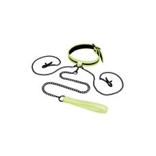 Ошейник с зажимами для сосков флуорисцентный зеленый Whipsmart Glow In The Dark 
