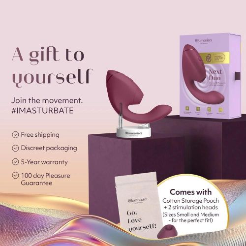 Подвійний вібратор-стимулятор вакуумний для точки G та клітора рожевий Womanizer Next Duo Dusky