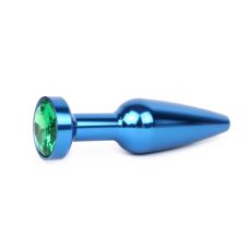 Синя металева анальна пробка зі стразом Anal Jewelry Plugs L 113 мм d 29 мм, Вага 100г, колір кристала зелений