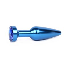 Синя металева анальна пробка зі стразом Anal Jewelry Plugs L 113 мм d 29 мм, Вага 100г, колір кристала синій