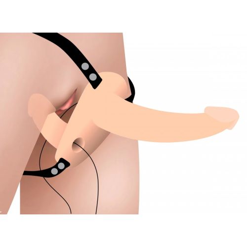 Подвійний ремінний вібрострапон реалістичний бежевого кольору XR Brands