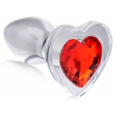 Анальний скляна пробка прозорого кольору з червоним каменем у формі серця XR Brands