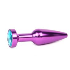 Анальна пробка металева Jewelry фіолетова L 11,3 см D 2,9 см з блакитним кристалом