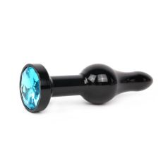 Анальна пробка металева JEWELRY чорна L 10,3 см D 2,8 см з блакитним кристалом