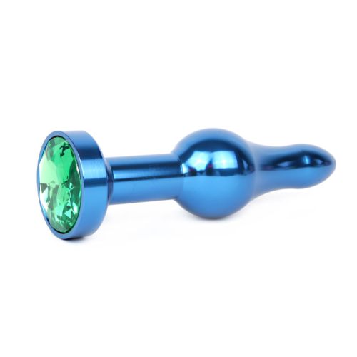 Анальная пробка металлическая JEWELRY синяя L 10,3 см D 2,8 см с зеленым кристаллом
