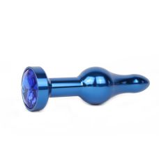 Анальная пробка металлическая JEWELRY синяя L 10,3 см D 2,8 см с синим кристаллом