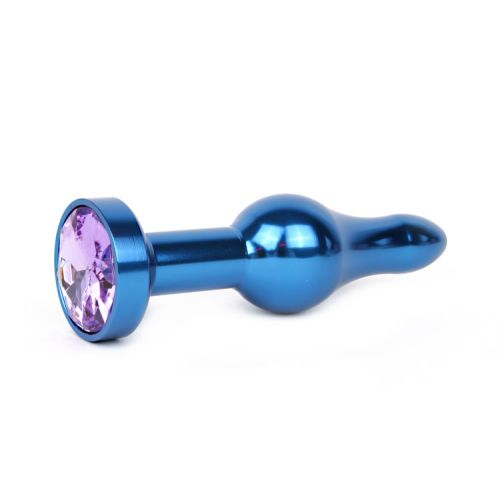Анальная пробка металлическая JEWELRY синяя L 10,3 см D 2,8 см с светло-фиолетовым кристаллом