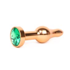 Золотая анальная пробка JEWELRY зеленый кристалл L 10,3 см D 2,8 см