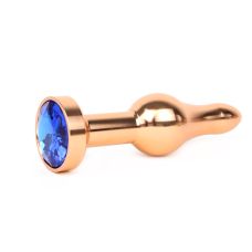 Золота анальна пробка JEWELRY синій кристал L 10,3 см D 2,8 см