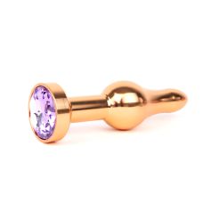 Золота анальна пробка JEWELRY світло-фіолетовий кристал L 10,3 см D 2,8 см