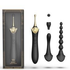 Вібратор двосторонній універсальний з функцією нагрівання для точки G та клітора та анальних ігор з 4 насадками чорного кольору ZALO BESS2 Obsidian