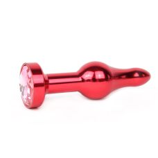 Анальна пробка металева JEWELRY Червона L 10,3 см D 2,8 см з рожевим кристалом