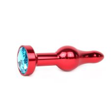Анальна пробка металева JEWELRY Червона L 10,3 см D 2,8 см з блакитним кристалом