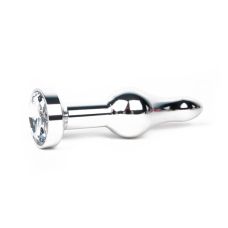 Срібна анальна пробка ANAL JEWELRY PLUGS L 103 мм D 28 мм Вага 80г з безбарвним кристалом