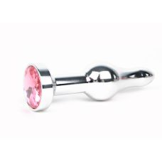 Срібна анальна пробка L 103 мм D 28 мм, Вага 80г з рожевим кристалом