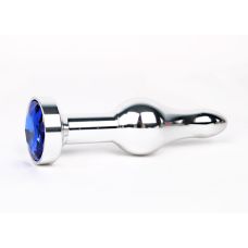 Срібна анальна пробка L 103 мм D 28 мм, Вага 80г з синім кристалом