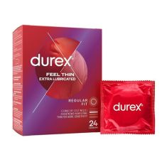 Презервативи з гладкою текстурою із силіконовим гелем Durex Feel Thin Extra Lubricated 24 штуки
