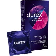Презервативи рельєфні з анестетиком латексні з силіконовим мастилом Durex Dual Extase 12 штук