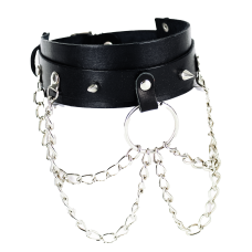 Чокер с цепочками из натуральной кожи черного цвета Scappa 