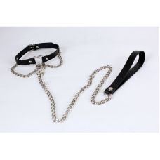 Чокер с металлическим сердцем и поводком из натуральной кожи черного цвета Scappa 