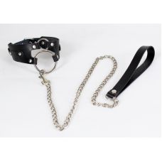 Чокер с металлическими кольцами и поводком из натуральной кожи черного цвета Scappa 	