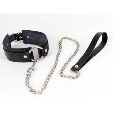 Чокер с металлическим поводком и кольцом из натуральной кожи черного цвета Scappa 	