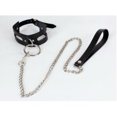 Чокер с металлическим поводком из натуральной кожи черного цвета Scappa 	