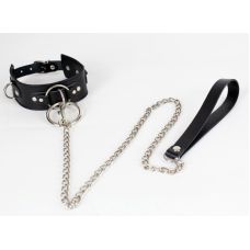 Чокер с металлическим кольцом и поводком из натуральной кожи черного цвета Scappa 