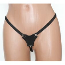Стринги женские с вставкой треугольником из натуральной кожи черного цвета Scappa 