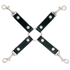 Коннектор для фиксации с четырьмя карабинами и кольцом БДСМ из натуральной кожи и металлической фурнитуры черного цвета Scappa