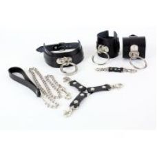 Система фиксации для тела с заклепками и кольцами БДСМ из натуральной кожи черного цвета Scappa 