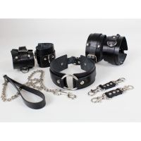 Система фиксации для тела БДСМ из металлической фурнитуры и натуральной кожи черного цвета Scappa 