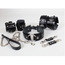 Система фиксации для тела БДСМ из металлической фурнитуры и натуральной кожи черного цвета Scappa 