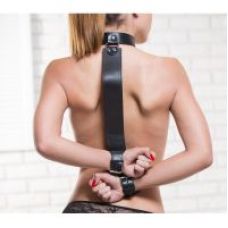 Система фиксации для тела БДСМ с широким ремнем из натуральной кожи черного цвета Scappa 