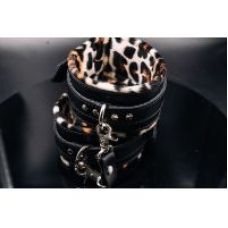 Система фиксации БДСМ для рук и ног из натуральной кожи черно леопардового цвета Scappa 