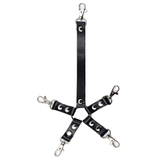 Коннектор для фиксации с пятью карабинами БДСМ из натуральной кожи и металлической фурнитуры черного цвета Scappa